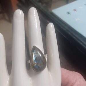Solid sterling silver size 9 laboradite ring.